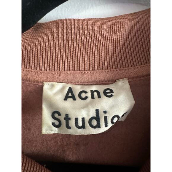 ACNE STUDIOS Dusty Pink Clay Bird Fl Fleece Side-Zip Boxy Sweatshirt Top - Sz S - Picture 4 of 5